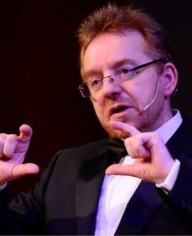 Stephen Curry presenting a talk.