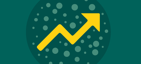 Banner with turquoise background fetauring a centre darker turquoise circle covered in turquoise dots and a yellow crooked arrow. 