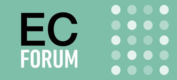Graphic that reads "EC Forum", on a turquoise background with transparent white grid of dots on right-hand side. 