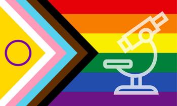 LGBTQIA+ Flag with Microscope image