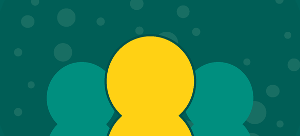 Banner with a navy background with three people outline icons: two turquoise and one centre yellow.  
