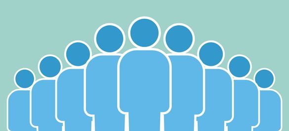 Nine blue people icons lined up with a light turquoise background. 