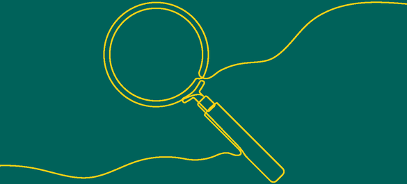 Yellow illustration of a magnifying glass. 