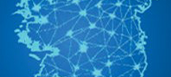 Blue outline of Ireland on a map with interconnecting lines.