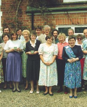 Photo featuring some of the Society's Staff and Council members outside the Society's Harvest House Offices in Reading