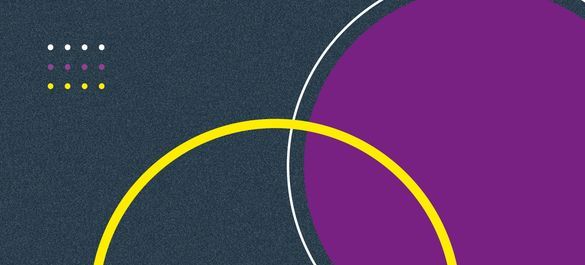A navy banner cover with a purple and yellow shapes.